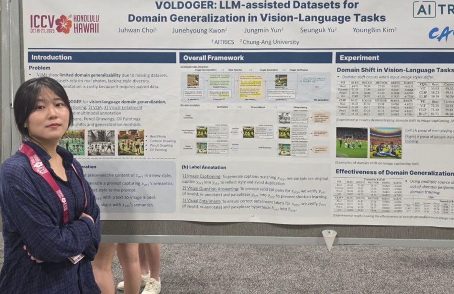 A lab member standing by the VolDoGer poster at ICCV 2025